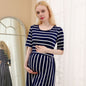 Free Shipping ForNew fashionable European and American maternity striped round neck breastfeeding dress