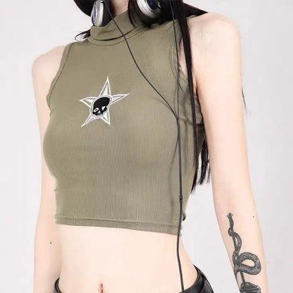 Free Shipping For 'Eased Soul' Skull Print Turtleneck Halter top