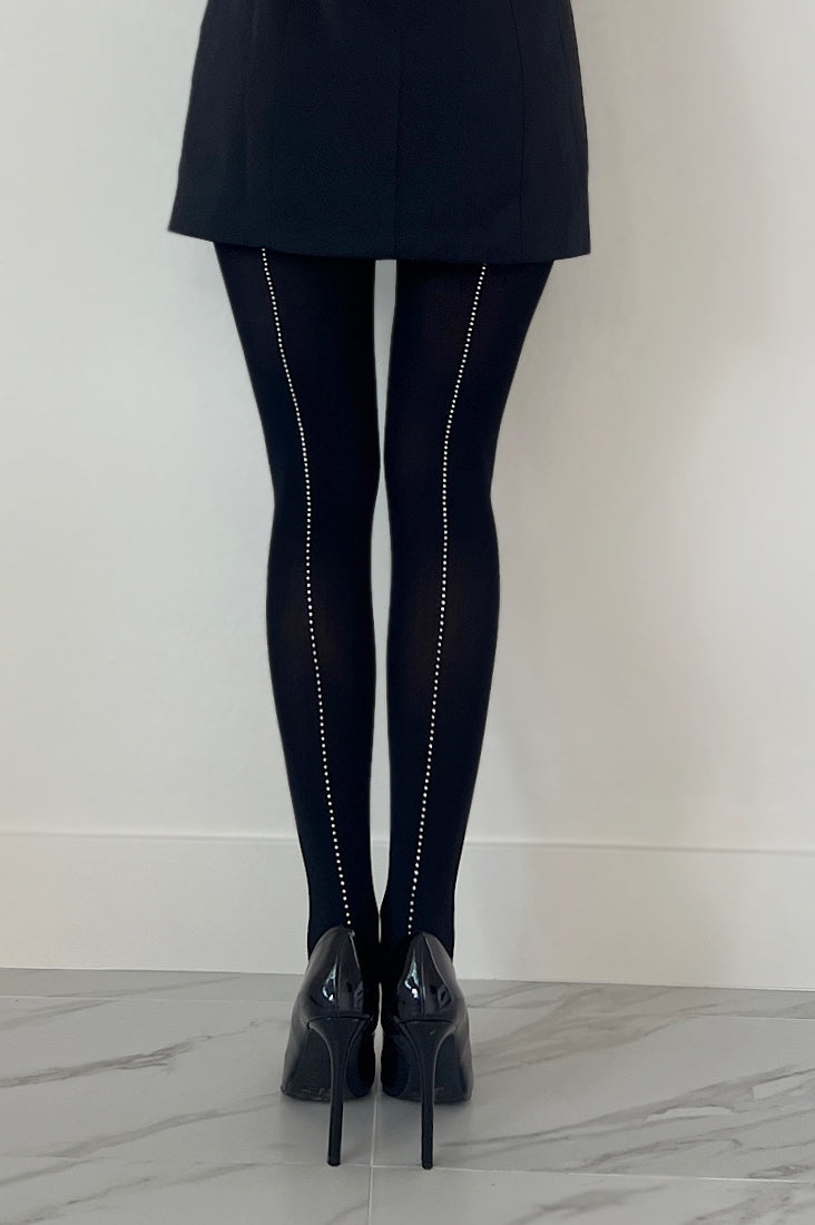 Free Shipping For Rhinestone Accent Opaque Tights