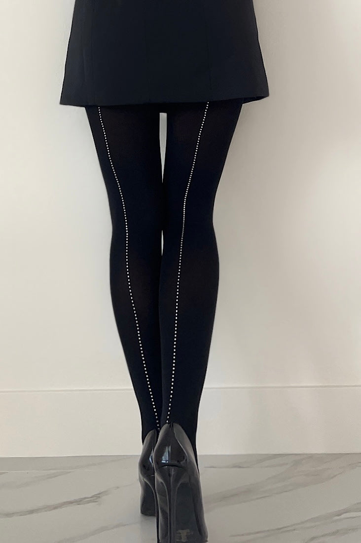 Free Shipping For Rhinestone Accent Opaque Tights