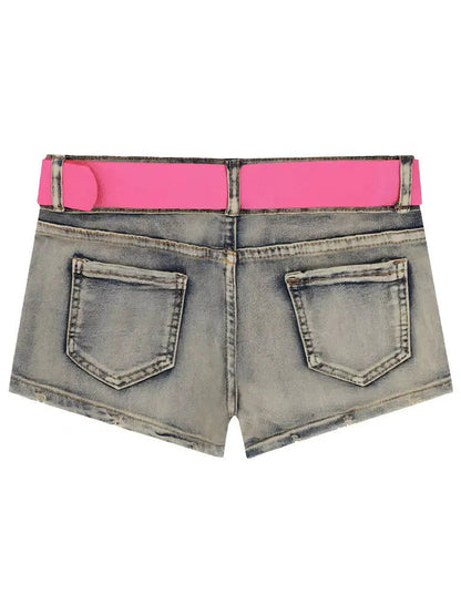 Free Shipping For 'Fancy u' Low Waist Denim Pink Buckle Shorts