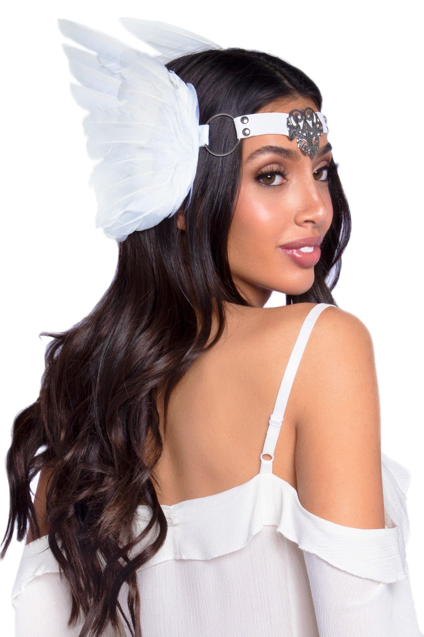 Free Shipping For Feather Headband With O-Ring And Metal Filigree Medallion Accent