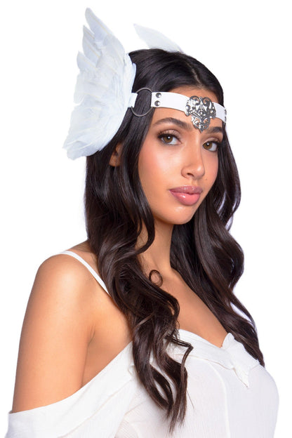 Free Shipping For Feather Headband With O-Ring And Metal Filigree Medallion Accent