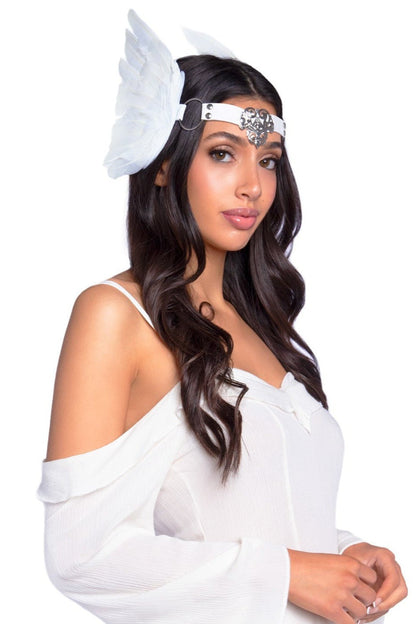 Free Shipping For Feather Headband With O-Ring And Metal Filigree Medallion Accent