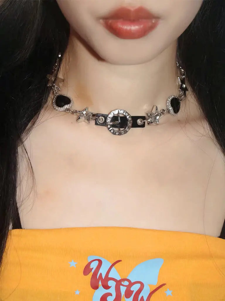 Free Shipping For 'Fetish' Grunge Star Metal Choker Necklace