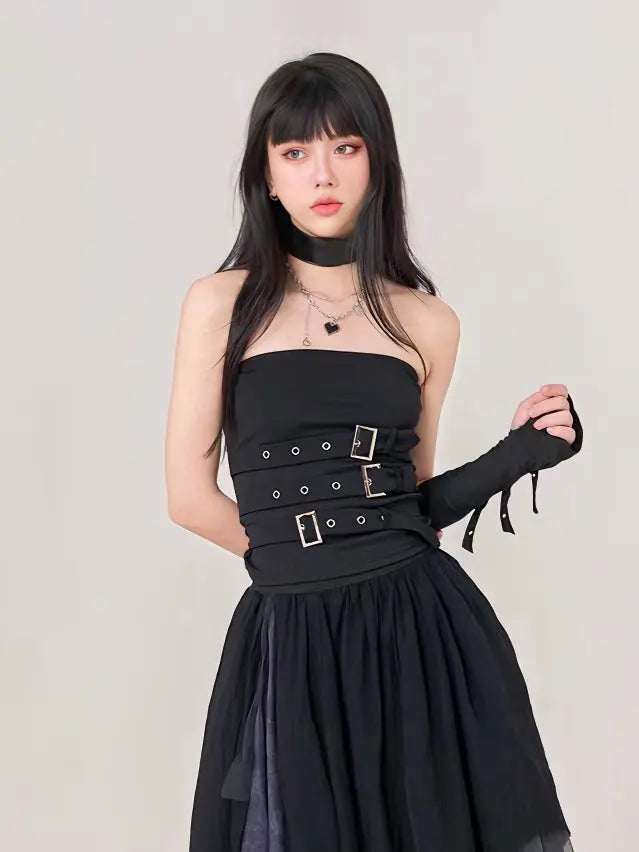 Free Shipping For 'Fierce' Dark Punk Buckle Tube Top