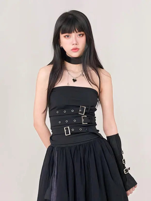 Free Shipping For 'Fierce' Dark Punk Buckle Tube Top