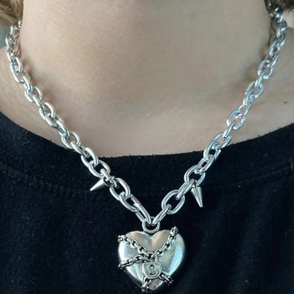 Free Shipping For 'Forbidden Love' Punk Metal Heart Shape Necklace