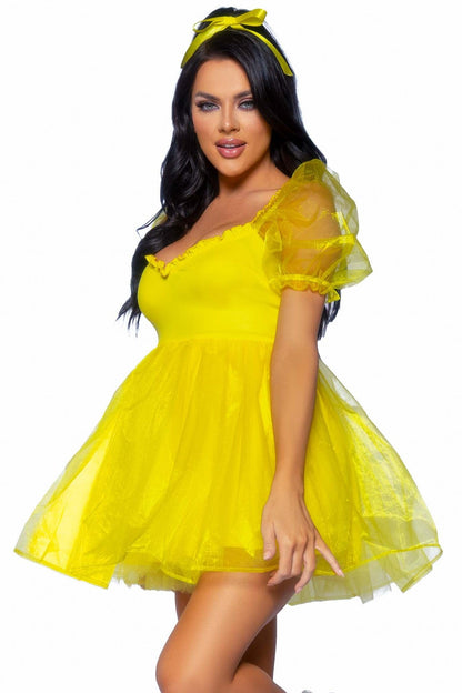 Free Shipping For Frosted Organza Babydoll Dress, Ruffled Sweetheart Neckline