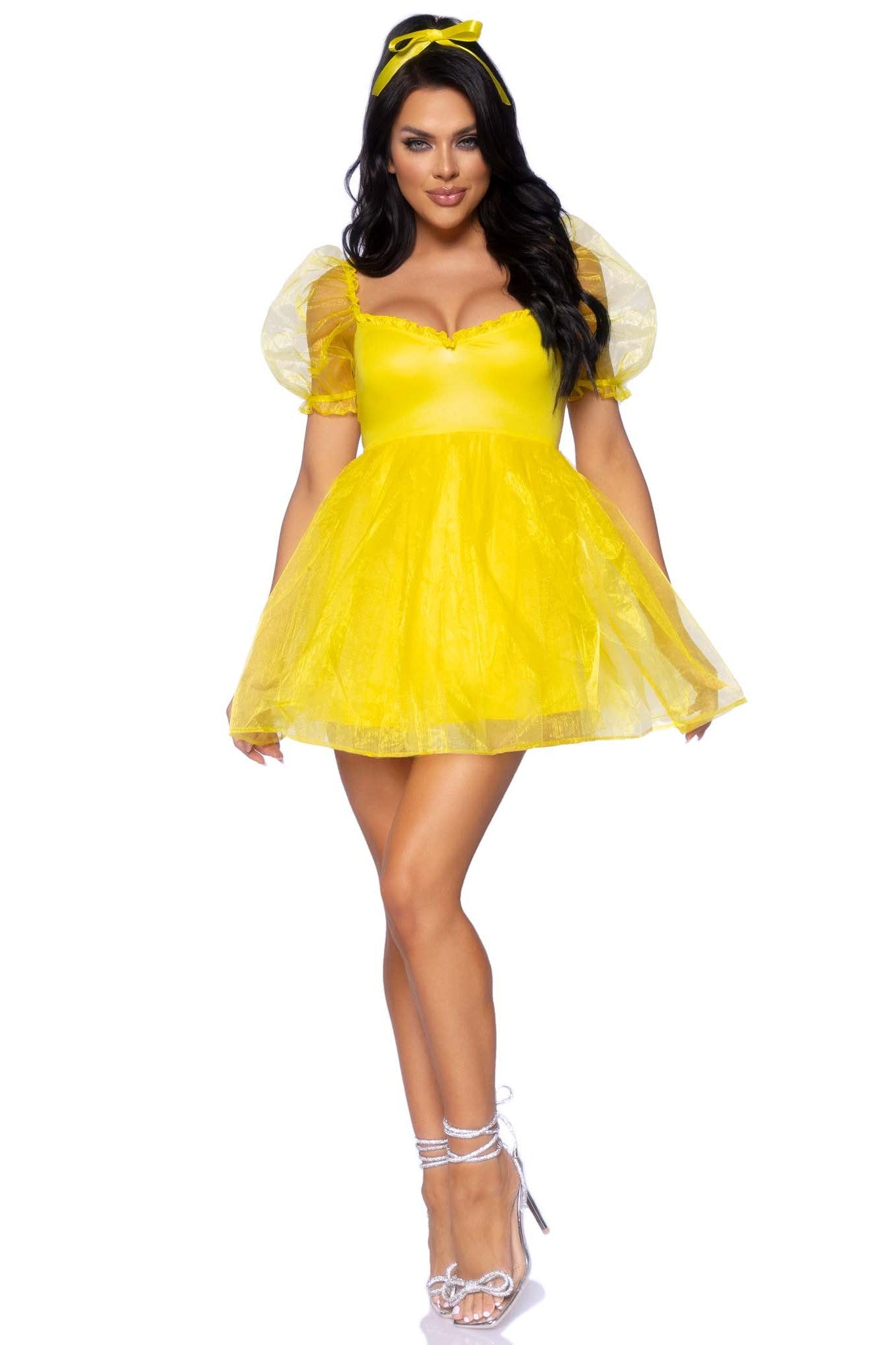 Free Shipping For Frosted Organza Babydoll Dress, Ruffled Sweetheart Neckline