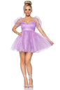 Free Shipping For Frosted Organza Babydoll Dress W/Ruffled Sweetheart Neckline