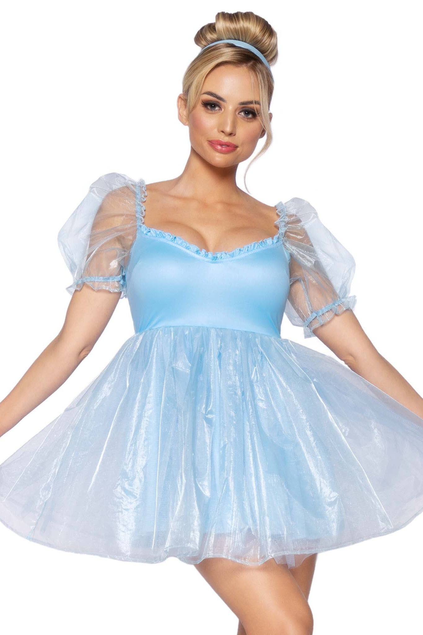 Free Shipping For Frosted Organza Babydoll Dress W/Ruffled Sweetheart Neckline