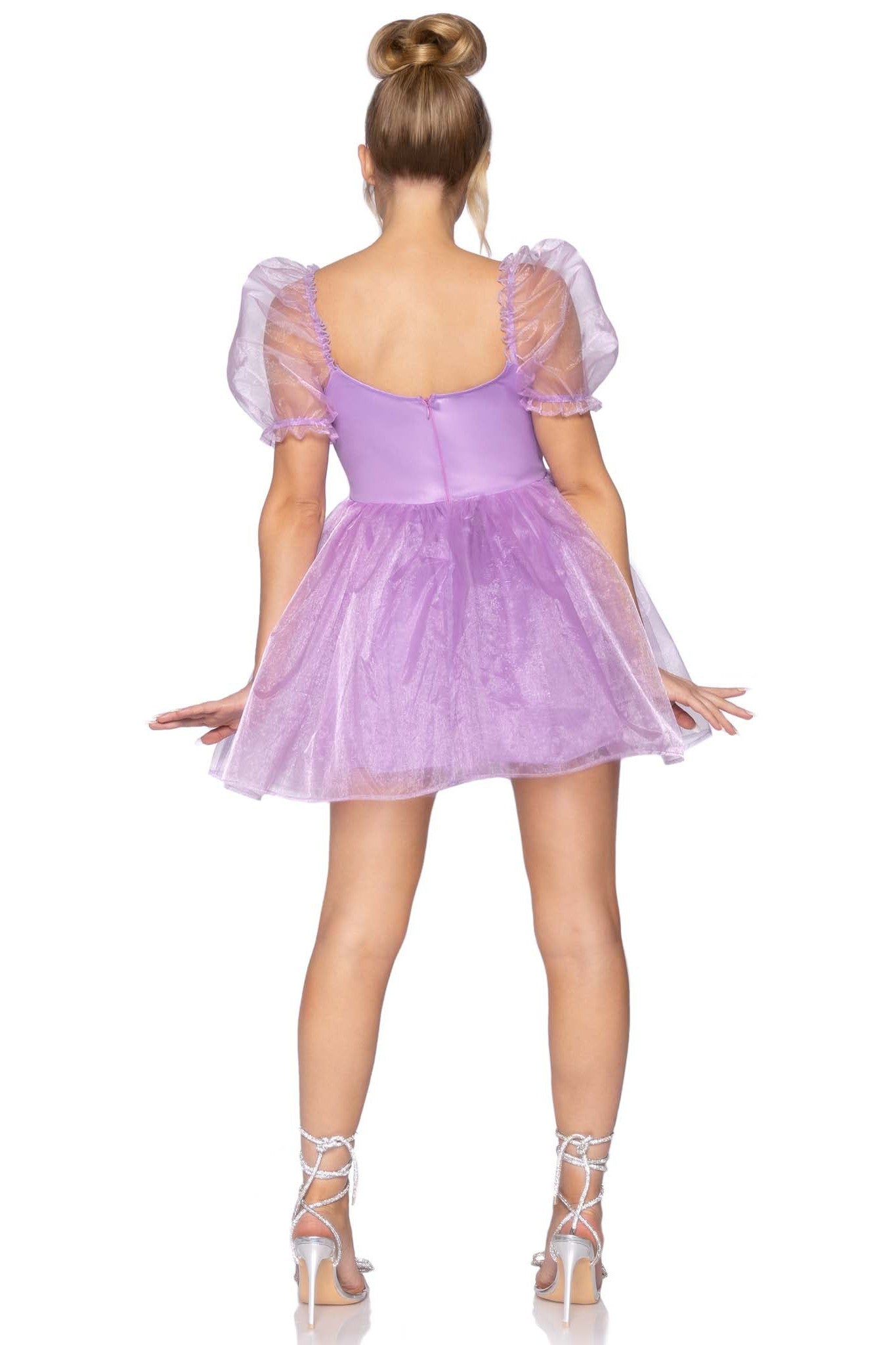 Free Shipping For Frosted Organza Babydoll Dress W/Ruffled Sweetheart Neckline