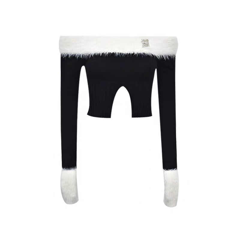 Free Shipping For 'Frosting' Black & White Fluffy Crop Top