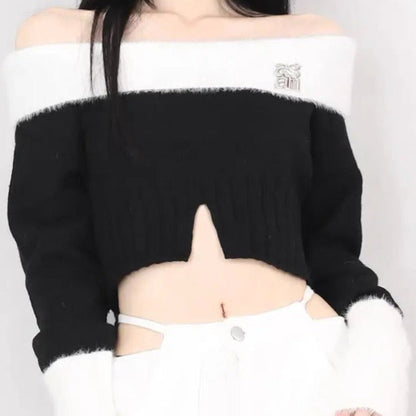 Free Shipping For 'Frosting' Black & White Fluffy Crop Top