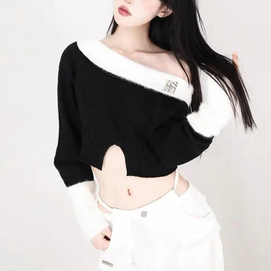 Free Shipping For 'Frosting' Black & White Fluffy Crop Top