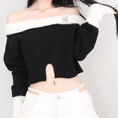 Free Shipping For 'Frosting' Black & White Fluffy Crop Top