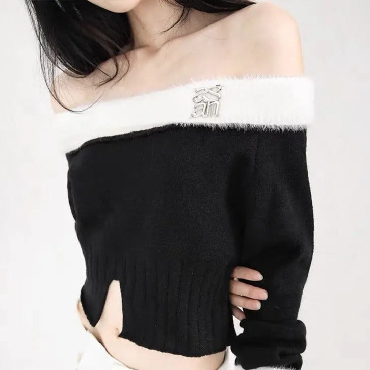 Free Shipping For 'Frosting' Black & White Fluffy Crop Top