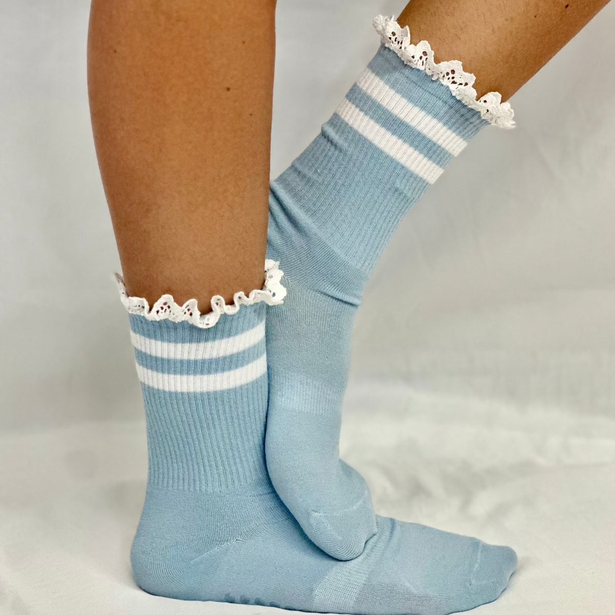 YOGA stripe grip crew socks - blue