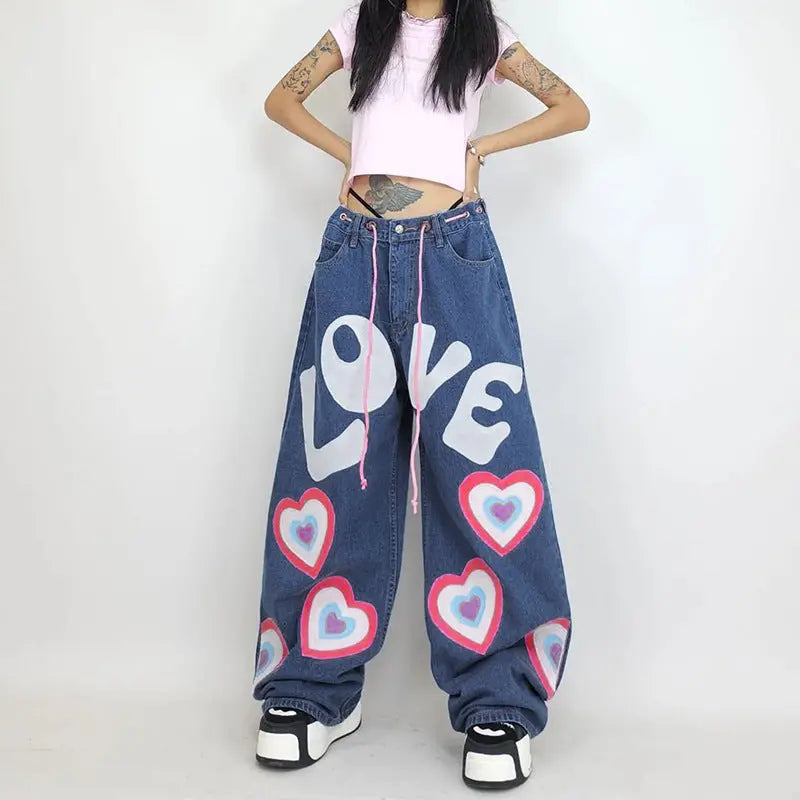 Free Shipping For 'Funky Love' Oversized Graffiti Wide Leg Pants