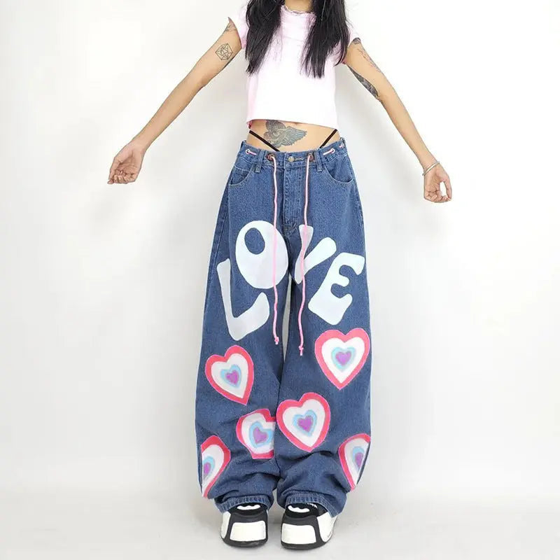 Free Shipping For 'Funky Love' Oversized Graffiti Wide Leg Pants