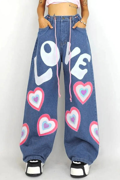 Free Shipping For 'Funky Love' Oversized Graffiti Wide Leg Pants