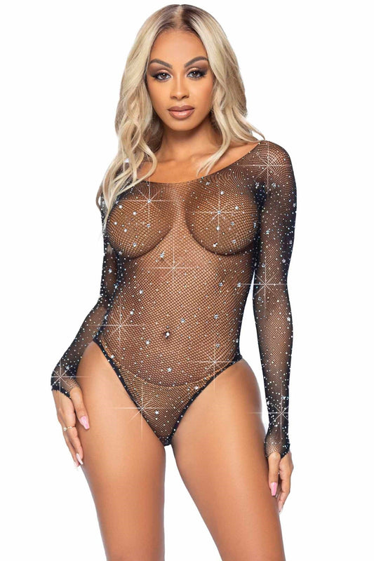 Free Shipping For Galaxy Star Rhinestone Fishnet Bodysuit