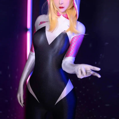 Free Shipping For 'Ghost-Spider' Gwen Cosplay Sexy Tights Bodysuit