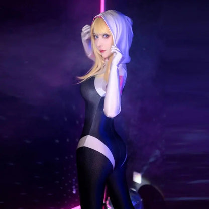 Free Shipping For 'Ghost-Spider' Gwen Cosplay Sexy Tights Bodysuit