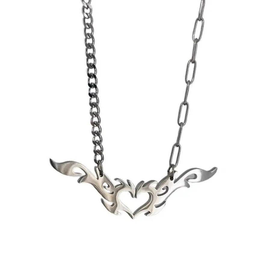 Free Shipping For 'Goth bb' Heart & Wings Shape Necklace