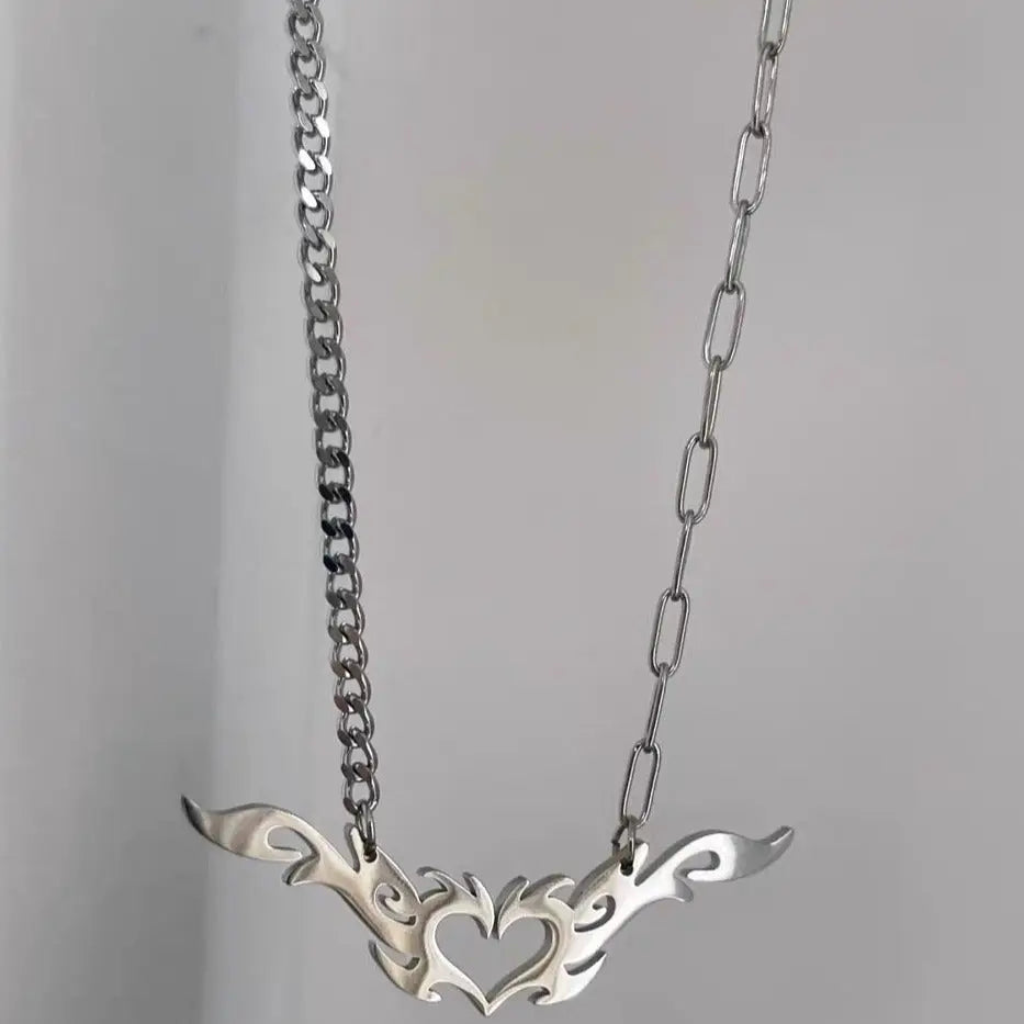 Free Shipping For 'Goth bb' Heart & Wings Shape Necklace