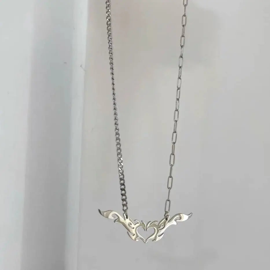 Free Shipping For 'Goth bb' Heart & Wings Shape Necklace