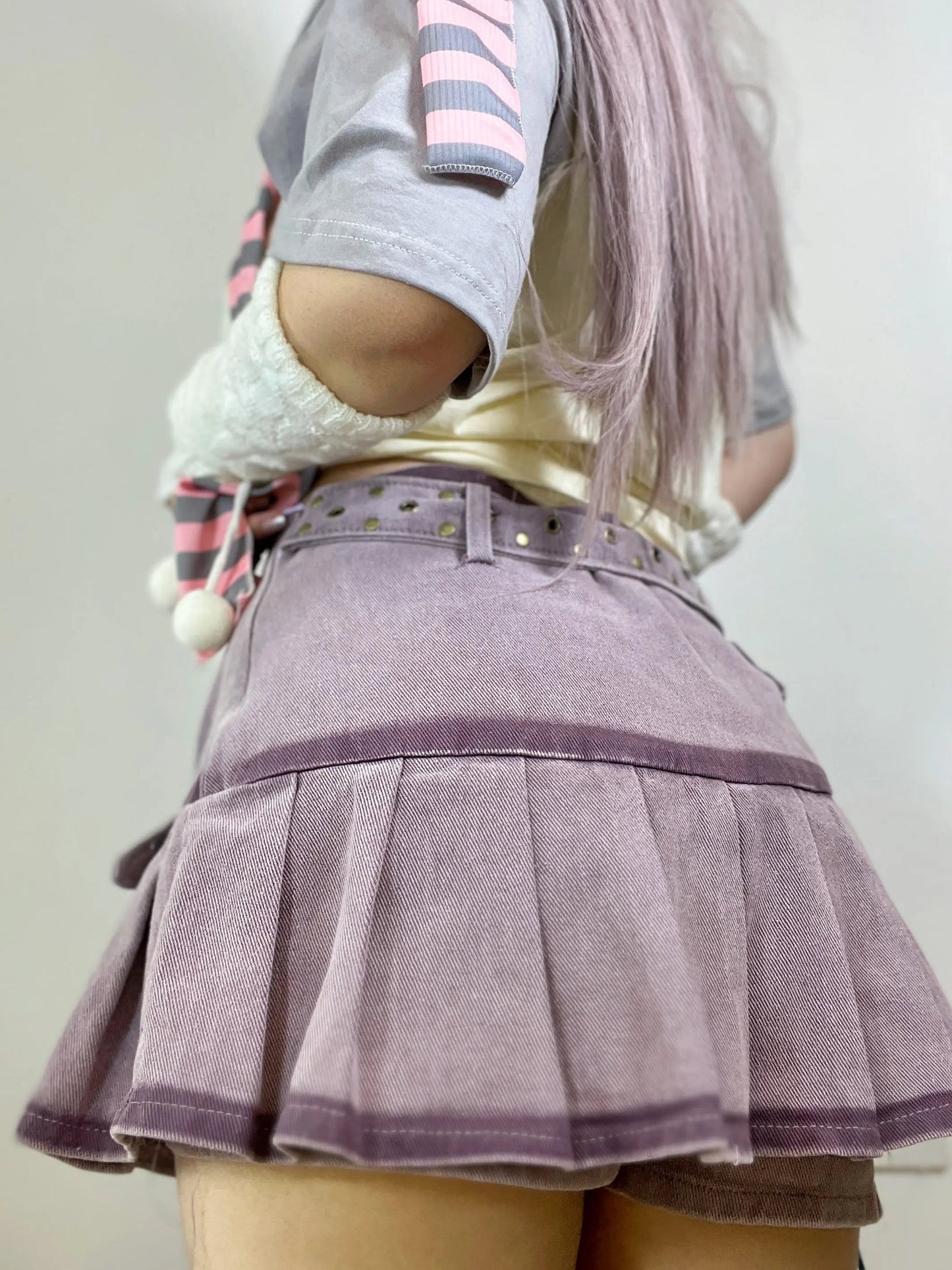 Free Shipping For 'Grape Soda' Low Waist Denim Beads Lace-Up Skorts