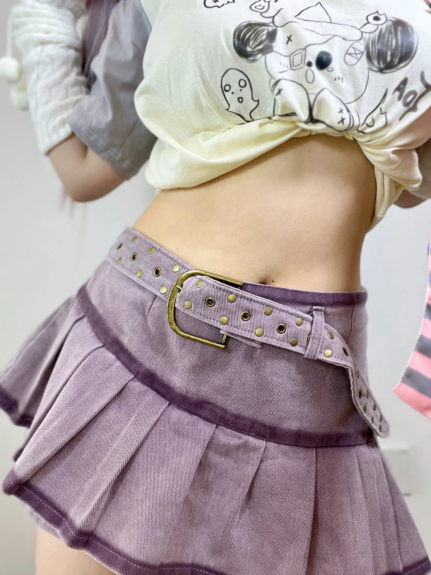 Free Shipping For 'Grape Soda' Low Waist Denim Beads Lace-Up Skorts