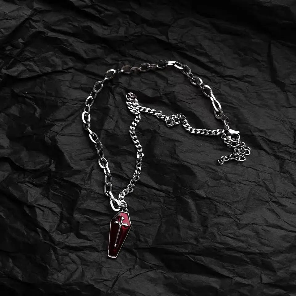 Free Shipping For'Grave' Cross Coffin Dark Goth Necklace