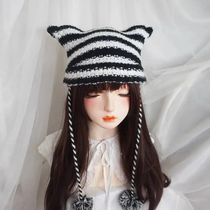 Free Shipping For 'Grunge Cat' Kawaii Knitted Striped Cat Ear Hat