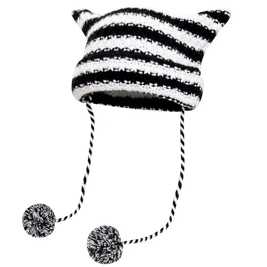 Free Shipping For 'Grunge Cat' Kawaii Knitted Striped Cat Ear Hat