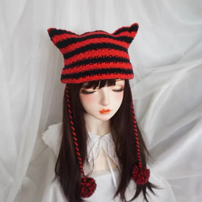 Free Shipping For 'Grunge Cat' Kawaii Knitted Striped Cat Ear Hat