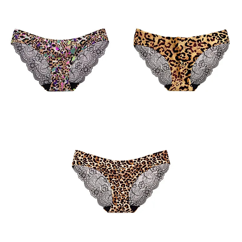 Free Shipping For Leopard Print Panties Set - 3-Piece Elegant Lace Underwear (M-XXL)