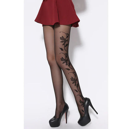 Free Shipping For Ultra-Sheer Black Jacquard Silk Pantyhose - Fashionably Patterned Tights