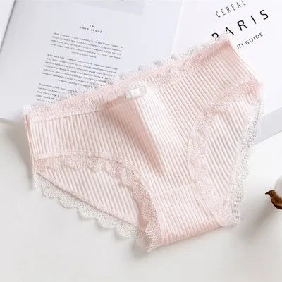 Free Shipping For Lace Bow Lingerie - Low Waist Solid Color Cotton Panties (M-XL)