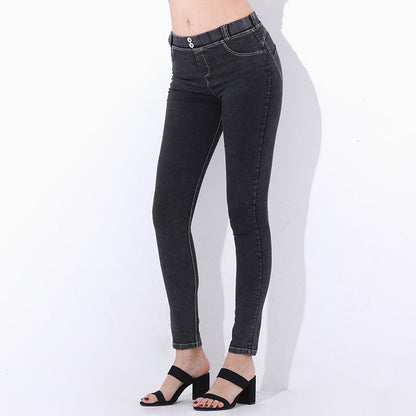 Elastic Mid Waist Bodycon Skinny Denim Pants