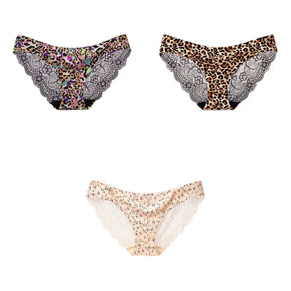 Leopard Print Panties Set - 3-Piece Elegant Lace Underwear (M-XXL)