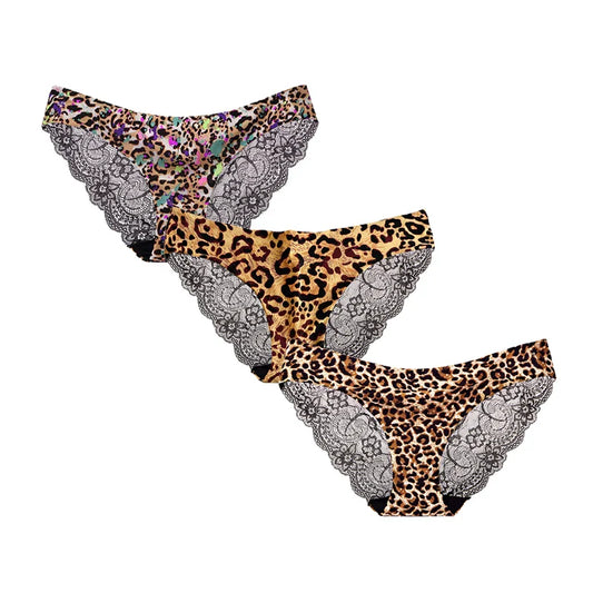 Free Shipping For Leopard Print Panties Set - 3-Piece Elegant Lace Underwear (M-XXL)