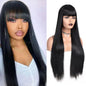 Free Shipping ForVigorous 32 Inch Long Straight Black Wig Lace Heat Resistant Synthetic Wig With Bangs Natural Hair Wig for Black Women