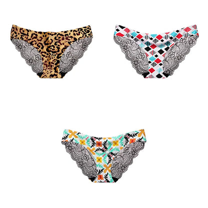 Free Shipping For Leopard Print Panties Set - 3-Piece Elegant Lace Underwear (M-XXL)