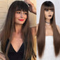 Free Shipping ForVigorous 32 Inch Long Straight Black Wig Lace Heat Resistant Synthetic Wig With Bangs Natural Hair Wig for Black Women