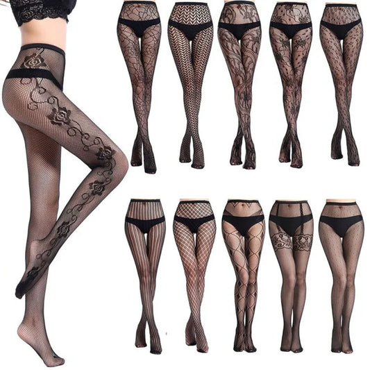 Free Shipping For LaceLure - Transparent Fishnet Stockings with Embroidered Thigh High Stripes