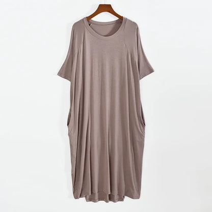 Free shipping for Plus Size 8XL 150kg Women Summer Modal Long Dress O Neck Short Sleeve Soft Comfortable Dresses Ladies Casual Large Home Dress