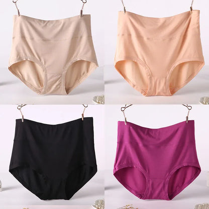 Free Shipping For High Waist Plus Size Bamboo Fiber Briefs 4Pcs (XXL-7XL)